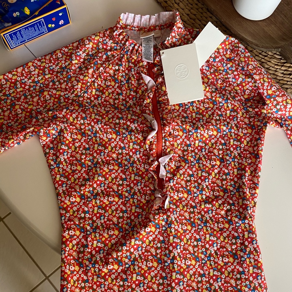 Tory Burch Printed Ruffle Surf Shirt NWT